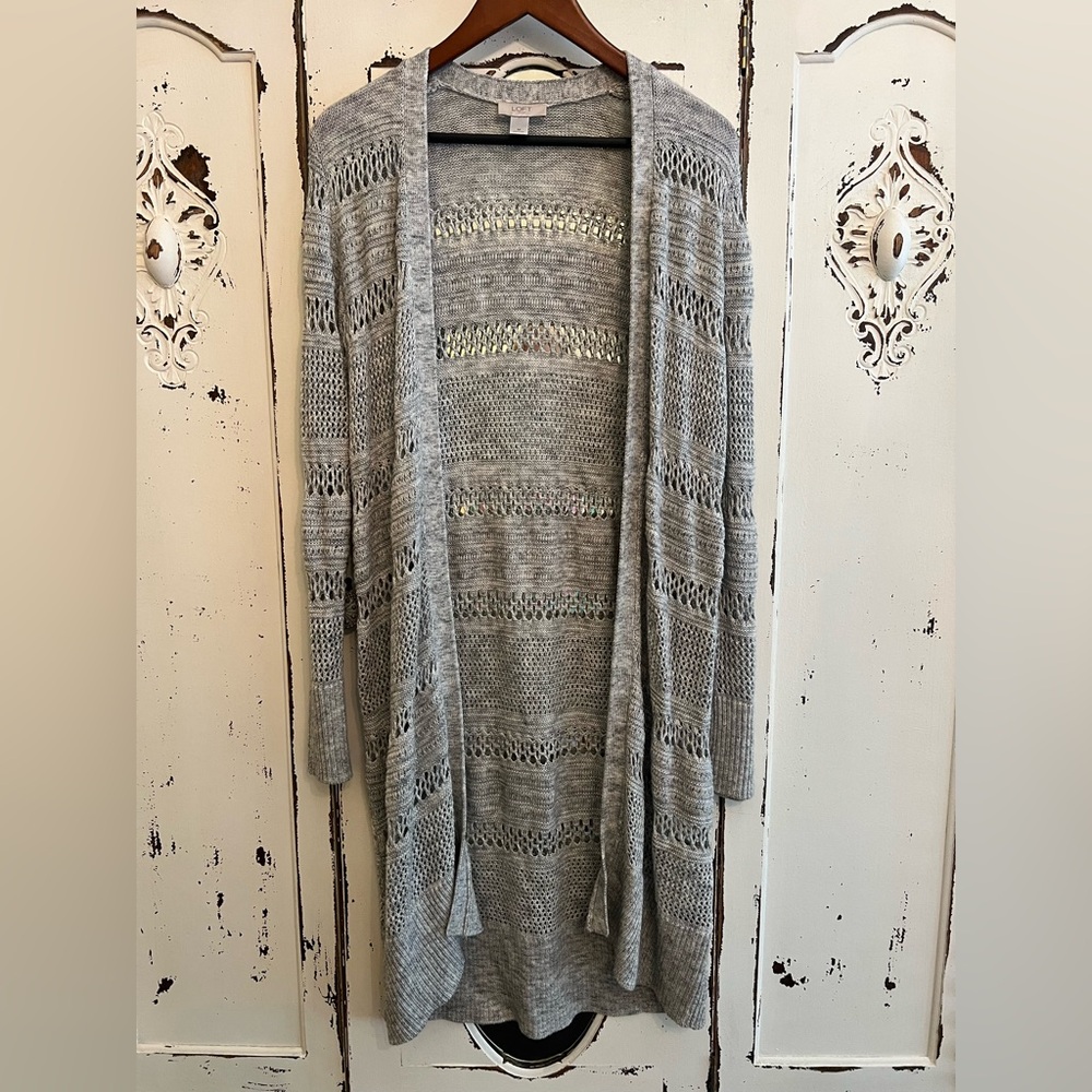 LOFT Light Gray Textured long Cardigan